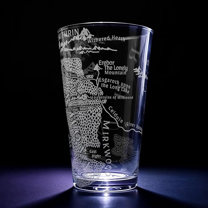 MAP OF MIRKWOOD RHOVANION Engraved 16oz Pint Glass | Inspired by Tolkien Power Ring and Middle Earth | Great Christmas Gift Idea | Unique Elvish Fantasy Wizard Fantasy Decor!