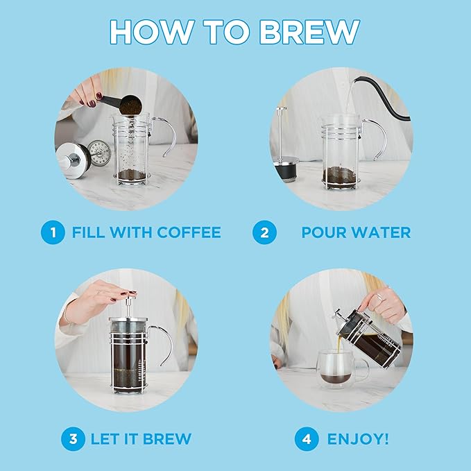 GROSCHE MADRID French Press - Premium Coffee and Tea Maker - 0.35L - 11.8oz - Borosilicate Glass Beaker - Dual Filter System For Rich Brew - Versatile Brewing | Stainless Steel Filter