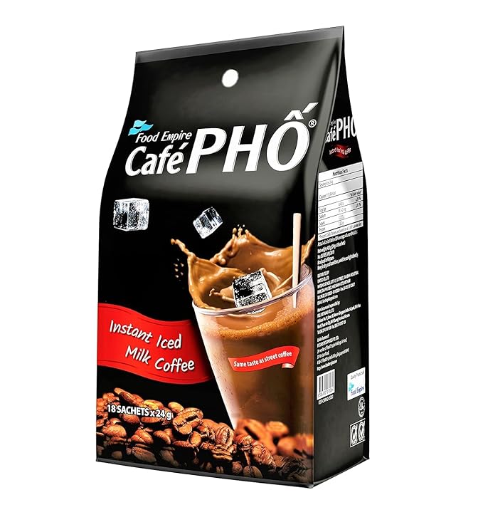 Cafe Pho Vietnamese 3in1 Instant Coffee Mix, Iced Milk Coffee, Cafe Sua Da, Single Serve Coffee Packets, Bag of 18 Sachets, Pack of 1-15 Months Shelf Life