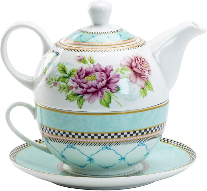 Porcelain 4-Piece Tea For One (Peony Trellis)