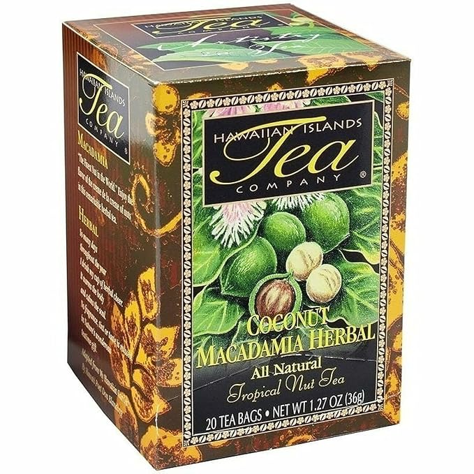 HAWAIIAN ISLANDS TEA COMPANY Coconut Macadamia Herbal Tea, All Natural - 120 Teabags (6 Boxes)