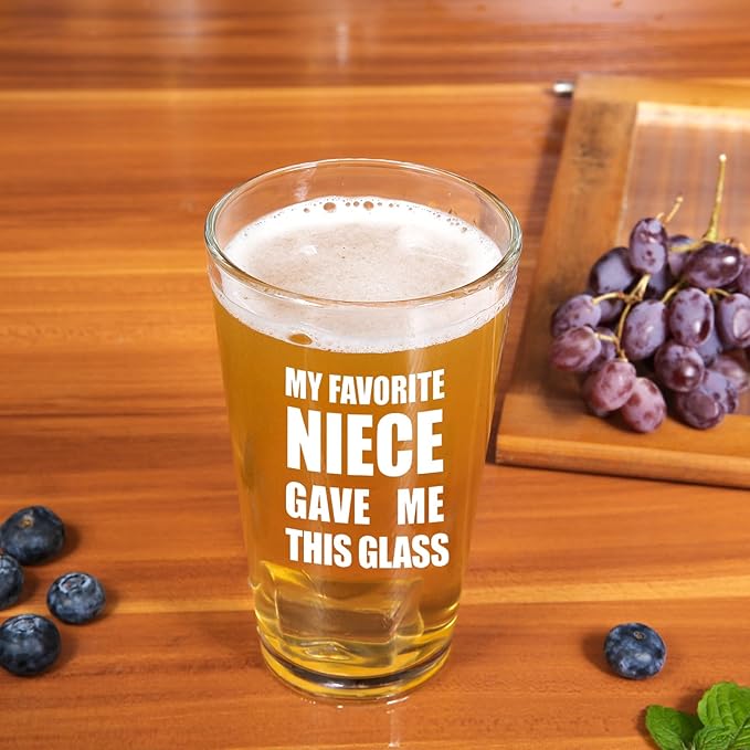 Jogskeor Aunts and Uncle Gift, My Favorite Niece Gave Me This Beer Glass 16oz Funny Gifts For Aunts Uncle, Best Birthday Christmas Gift Pint Glasses