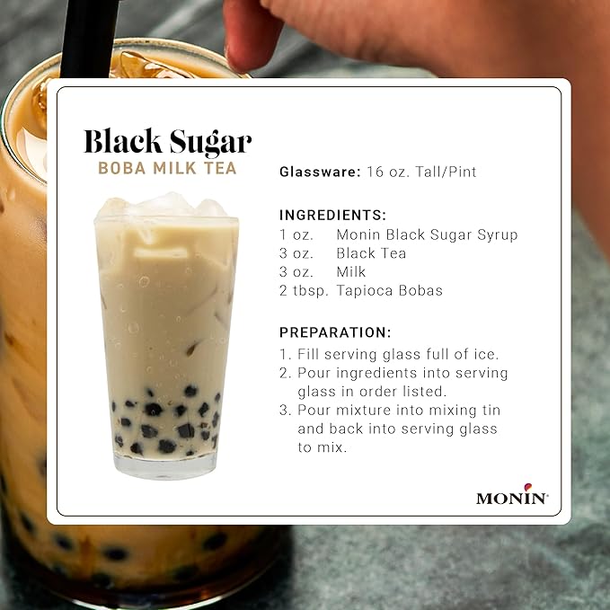 Monin - Black Sugar Syrup, Versatile Flavor, Natural Flavors, Great for Coffees, Cocktails, Shakes, and Kids Drinks, Non-GMO, Gluten-Free (1 Liter)