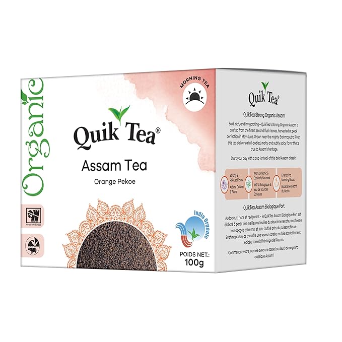 QuikTea Organic Assam Second Flush Black Tea – Bold Malty Flavor with Spicy Notes, Himalayan Grown - 225g of richness