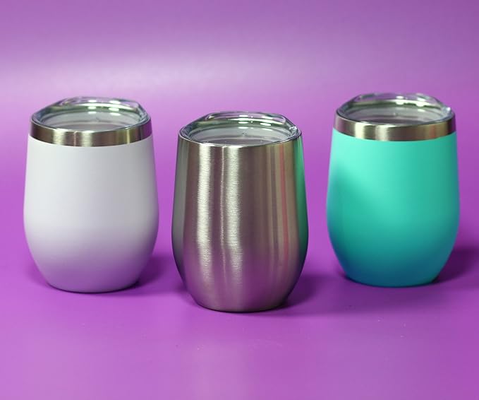 CHILLOUT LIFE 12 oz Stainless Steel Wine Tumblers 2 Pack - Double Wall Vacuum Insulated Wine Glasses Cups with Lids and Straws Set Keeping Cold & Hot for Coffee, Beer, Ice Cream - Dishwasher Safe