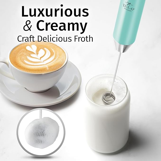 Zulay Kitchen Lux Electric Milk Frother Rechargeable Handheld - Powerful 2-Speed Motor, Waterproof, 2000mAh Battery - Drink Mixer for Latte, Cappuccino, Matcha & Protein Powder - Sky Blue
