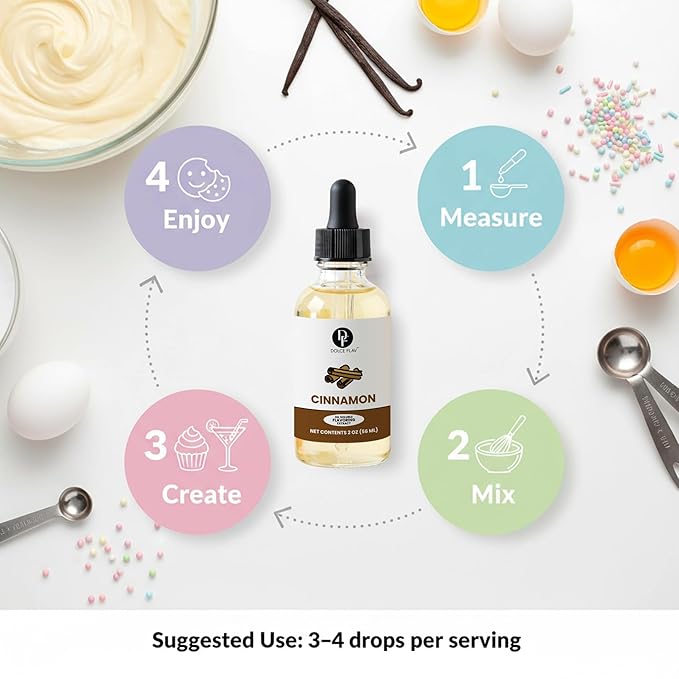 Dolce Flav Natural Cinnamon Extract – 2 Ounce Oil-Soluble Kosher, Sugar-Free, Concentrated Spice Flavor for Candy, Chocolates & Desserts, Includes Measured Dropper