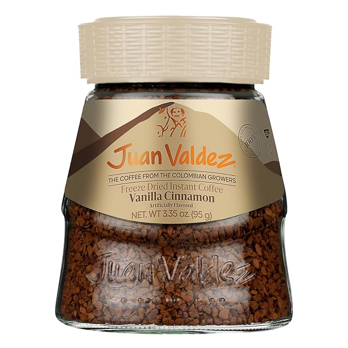 Juan Valdez Freeze-Dried Instant Coffee - Vanilla Cinnamon Flavor | 100% Colombian Arabica Beans | Sweet & Aromatic 100% Colombian Coffee | 3.35 oz / 95 g Jar | Easy to Prepare