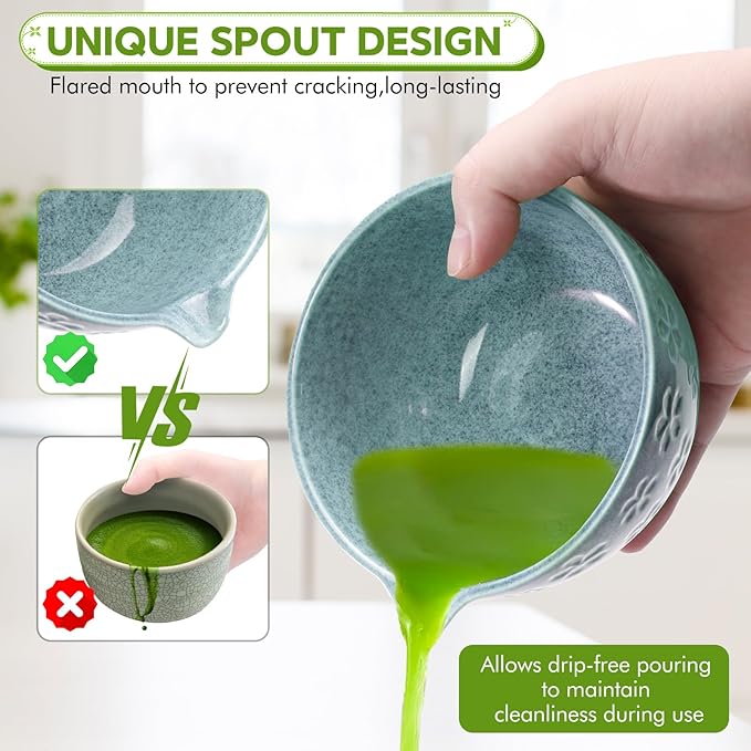 8 PCS Matcha Whisk Set, Japanese Tea Set includes Matcha Bowl Tea Making Tools Kit Ceramic Whisk Holder Stand, Sifter, Scoop Japanese Tea Tools For Ceremony Gift-Blue