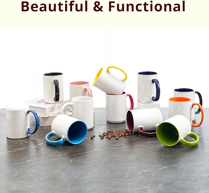 Ceramic 15oz Sublimation Coffee Mug, 12 Assorted Colors, Case of 24