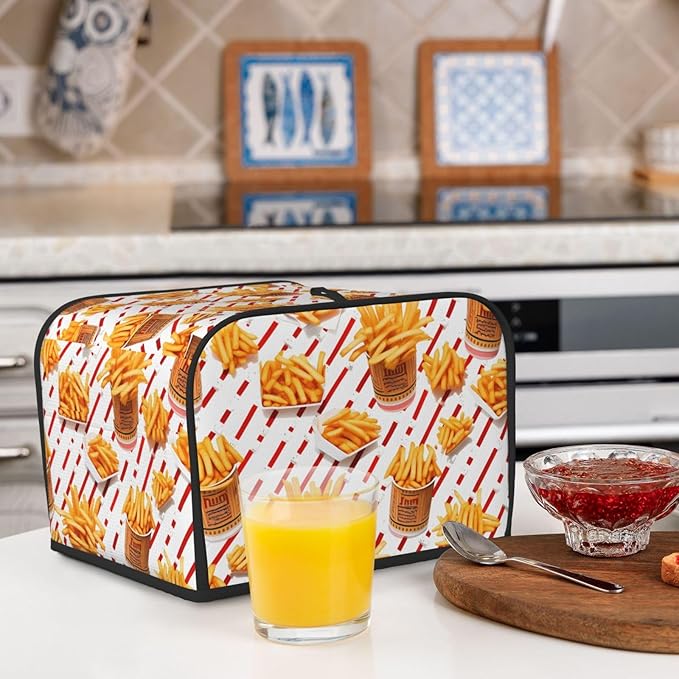 Chips Pattern 4 Slice Toaster Cover Wide Slot Dustproof Bread Maker Cover Fingerprint Bakeware Protection Kitchen Appliance Cover Toaster Bag
