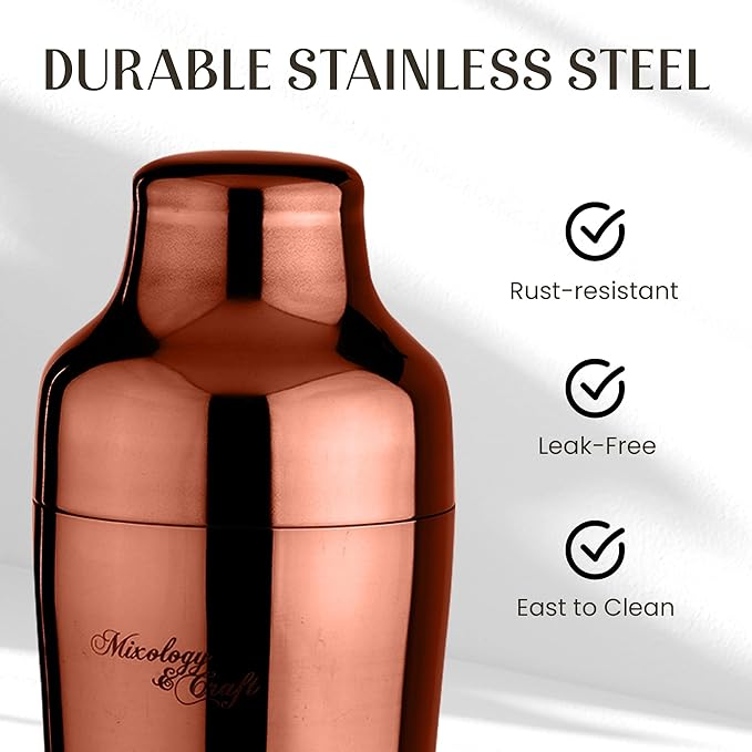 Mixology & Craft Bartender Kit: 10-Piece Cocktail Shaker Set with Dark Bamboo Stand | Complete at Home Bar Set with Bar Accessories | Great Housewarming Gift | Leak-Proof Design (Copper)