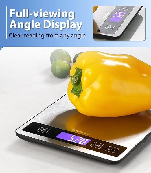 Food Scale - 15kg/33lb Digital Kitchen Scale with Full-View LCD Display, Grams and Ounces, Easy Clean Stainless Steel, 6 Units with Tare Function, Precise for Baking, Cooking & Meal Prep, Grey
