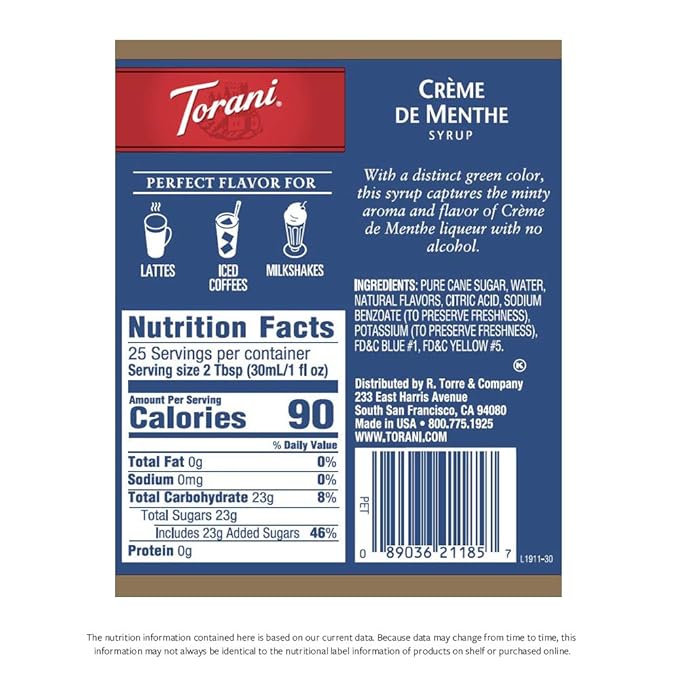 Torani Syrup, Crème de Menthe, 25.4 Ounces (Pack of 4)