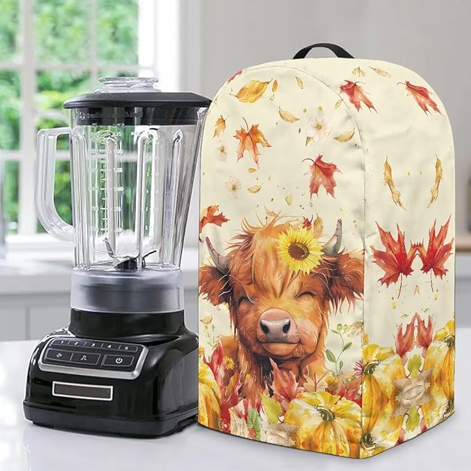 Autumn Highland Cow Blender Dust Cover with Drawstring Stand Mixer or Coffee Maker Cover Anti Fingerprint Polyester Appliance Cover for Home Kitchen Decor
