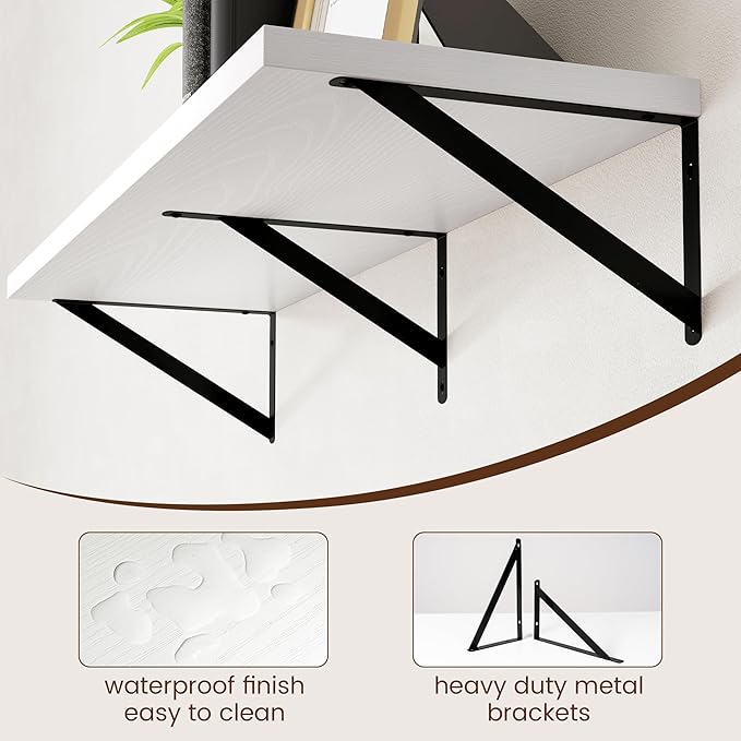 Axeman Floating Shelves for Wall White - 36 Inch Wide x 12 Inch Deep Wall Shelves Set of 2 - White Deep Wood Floating Shelves for Living Room Bedroom Laundry Room