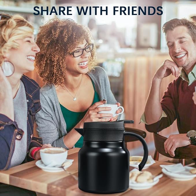 27 oz Single Stainless Steel Thermal Coffee Carafe, Double Wall Vacuum Insulated Creamer Container, Beverage Dispenser for Milk and Hot Chocolate, Tea Pot. (White)