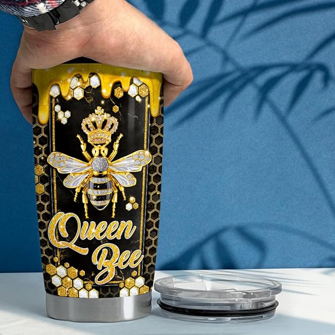 SANDJEST Bee Gifts for Women Girls Bee Tumbler 20oz Jewelry Drawings Stainless Steel Insulated Tumblers Coffee Travel Mug Cup Gift for Birthday Christmas