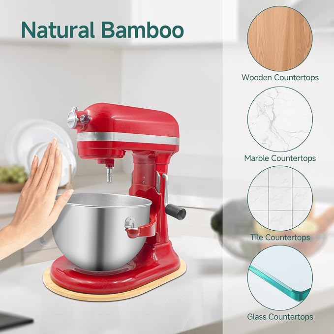 Mixer Slider Compatible with 5.5-8 QT Kitchen Aid Stand Mixers, Kitchen Countertop Storage Mover Sliding Caddy Mixer Slider Mat for Kitchen Aid Stand Mixer Accessories Attachment (Bamboo - Natura)