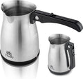 ETHNIQ Turkish Coffee Pot - Stainless Steel, 120V, 1 to 4 Cup Capacity, Coffee Maker with Foldable Handle for Home & Travel & on-off Button (Slow Brew)