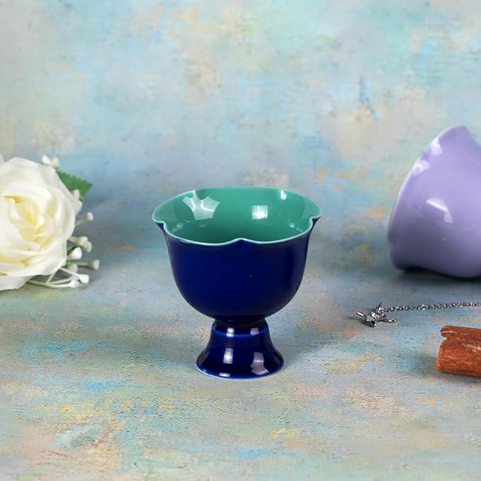 KAMMAK Tea Cup, 2.6oz Small Tea Cups for Home, Party, Office, Porcelain Tea Cup Set, Ceramic Teacups, Chinese Kungfu Tea Set for Hot/Cold Drink (Purple and Dark Blue)