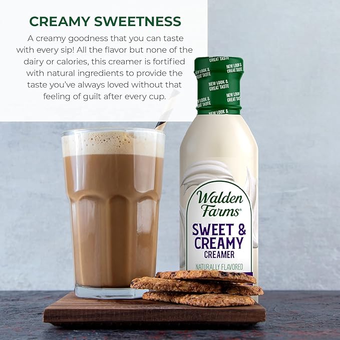 Walden Farms Sweet & Creamy Coffee Creamer – Zero Calorie, Sugar Free, Keto & Fat Free Non-Dairy Creamer for Coffee, Lattes & Iced Drinks – 12 oz Bottle