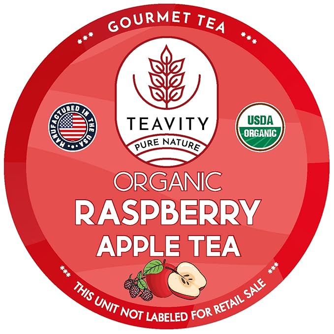 Organic Raspberry Apple Black Tea Pods for Keurig - Naturally Caffeinated Fruit Tea by Teavity (24 Tea Pods)