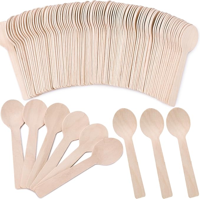 HANSGO Mini Wooden Cutlery Spoons, 6.25inch Small Spoons for Eating Tinny Ice Cream Dessert Tableware for Chocolate Cake Honey Jam Party Favors