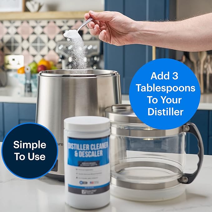 Essential Values Distiller Cleaner Descaler - 2 LBS Water Distiller Cleaner - Citric Acid for Cleaning Powder for Distilling Machines, Kettles - Remove Limescale & Mineral Buildup