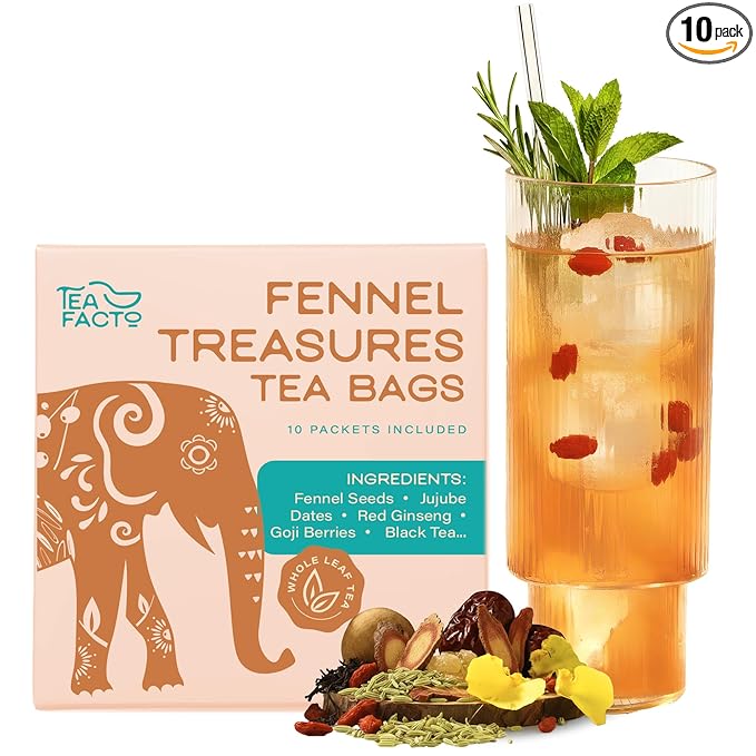 Tea Facto Fennel Tea Bags - Herbal Fennel Seed Tea Blend with a Smooth and Refreshing Flavor - 10 Pack