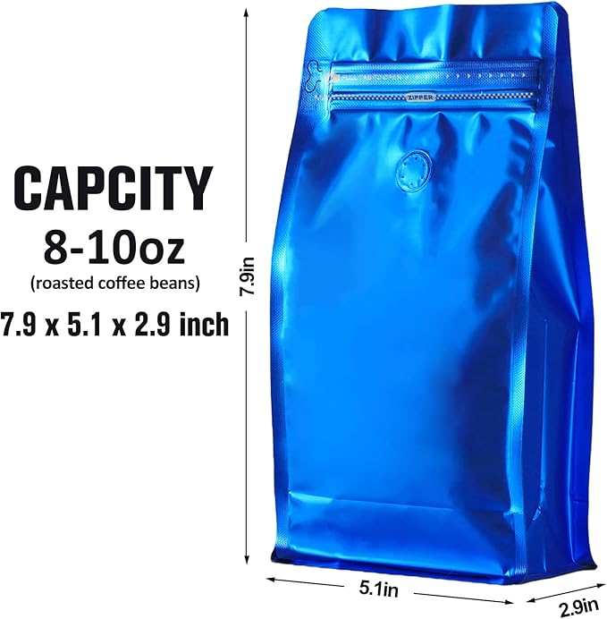 REMTAP Coffee Bags with Valve(50pcs,16 oz) Navy Blue High Barrier Aluminumed Foil Flat Bottom Standing Coffee Beans Storage Bags,Reusable Heat Sealable Side Zipper Pouches for Home or Store