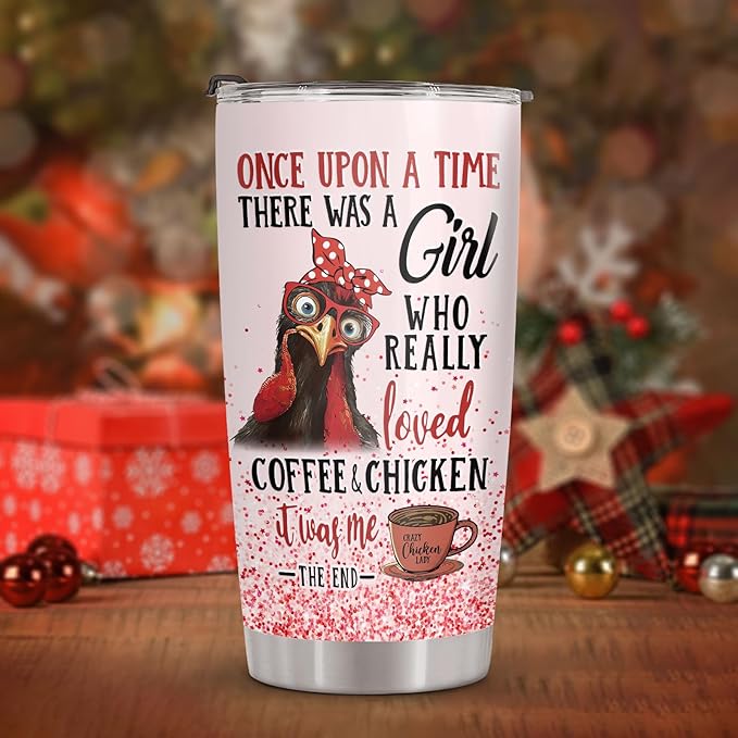 34HD 20oz Coffee Tumbler – Funny Chicken Lover Gift for Women – Stainless Steel Insulated Travel Mug with Lid – Crazy Chicken Lady Cup Christmas Gift