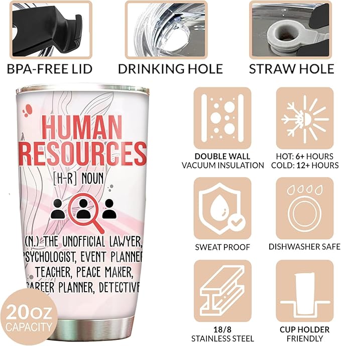 Hurman Resources Tumbler - Stainless Steel 20oz Straw Lid, HR Gifts For Women Men, Human Resources Professional Day Gifts For Coworkers Funny, HR Coffee Cups For Employees Staffs (HR02)