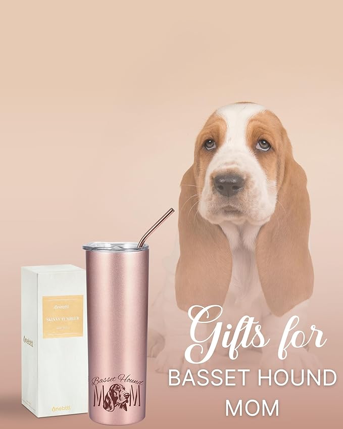 Onebttl Basset Hound Gifts, Gifts on National Hug Your Hound Day, Birthday and Christmas, 20 oz Insulated Stainless Steel Tumbler - MOM