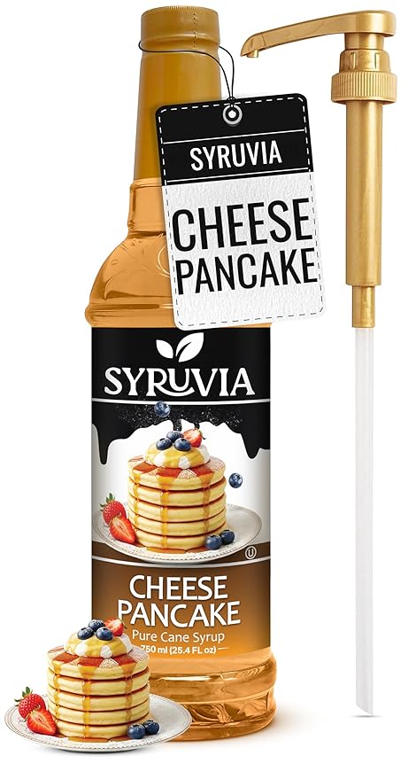 Syruvia Coffee Syrup, Cheese Pancake Flavored Syrup for Drinks, Lattes and Desserts – 25.4 fl oz, With Pump
