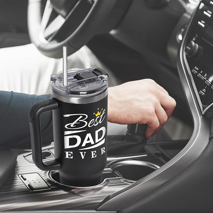 Christmas Birthday Gifts for Dad Him, Dad Gifts from Daughter Son, Best Dads Ever Gift, Funny Dads Gift Idea, 40 oz Coffee Tumbler With Handle Straw