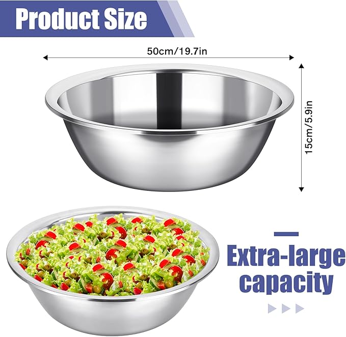 Nuogo 2 Pack 17 Quart Large Mixing Bowl Oversized All Purpose Stainless Steel Mixing Bowl Metallic Flat Base for Home Commercial Prepping Baking Marinating Cooking Brining