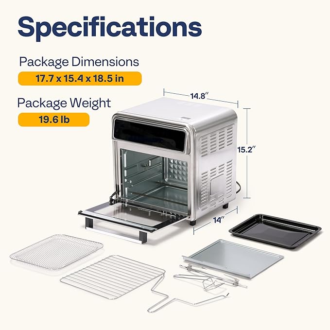 VIVOHOME 21 Qt Air Fryer Toaster Oven Combo, 8-in-1 Convection Oven Countertop with Rotisserie and Dehydrator, Stainless Steel Digital Air Fryer Oven with 7 Accessories, 1800W