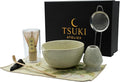 Matcha Whisk Set – 7 Pcs Matcha Kit - Ceramic Bowl, Bamboo Whisk & Holder, Scoop, Sifter, Scoop Rest & Tea Towel – Elegant Matcha Kit for Tea Lovers, Home Decor & Zen Spaces (Green)