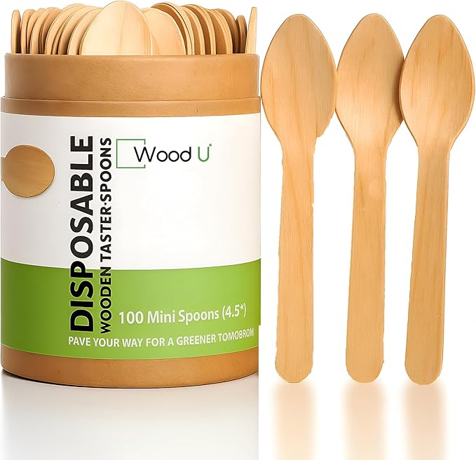 Little Wooden Spoon, 100% All-Natural & Eco-Friendly | Biodegradable Ice Cream & Sample Tasting Spoons – Pack of 100, 4.5” Small Wooden Craft Spoons