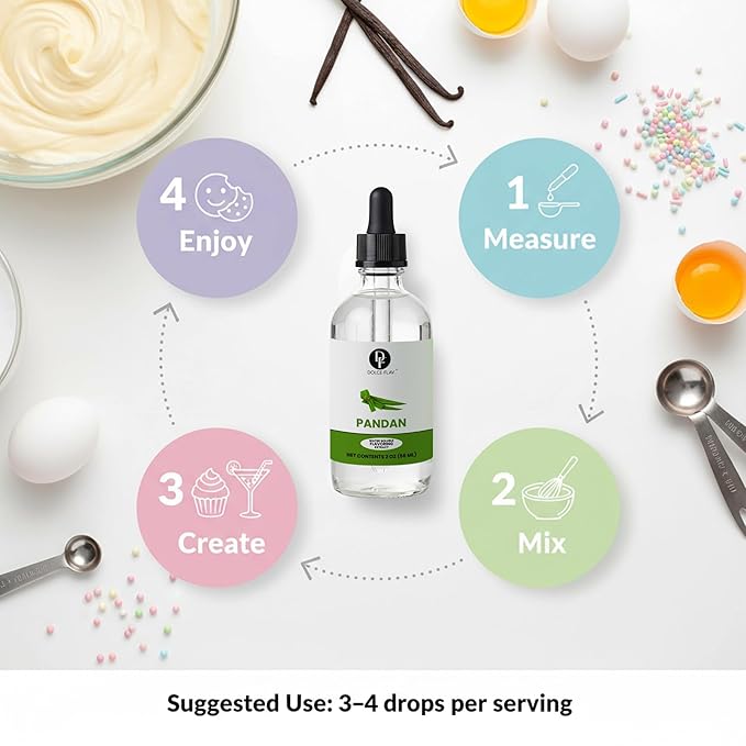 Dolce Flav Pandan Extract, Water Soluble – 2 oz | Southeast Asian Flavoring for Baking, Desserts, Beverages & Syrups – Sugar Free, Kosher, Allergen Free