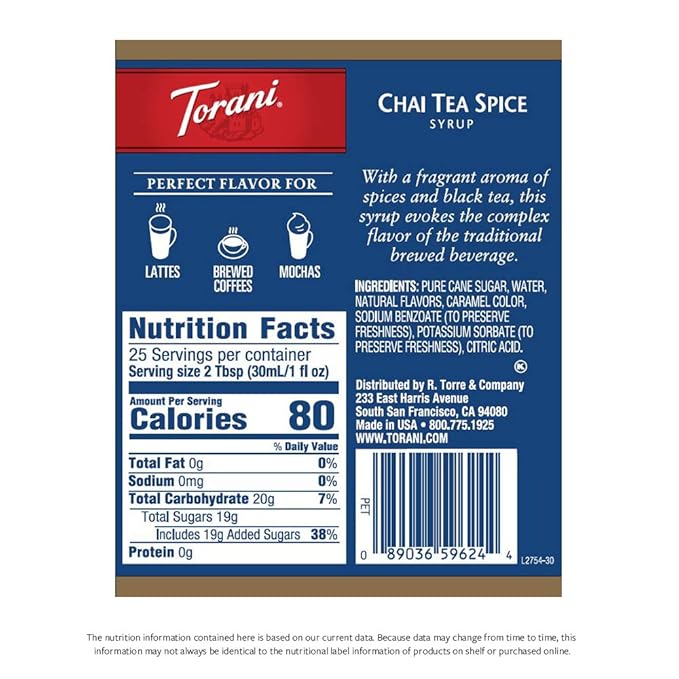 Torani Syrup, Chai Tea Spice, 25.4 Ounces (Pack of 4)