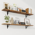 RICHFOCUS Floating Shelves for Wall Decor, 47.3W x 8D Shelves Set of 2, 8 Inch Deep Rustic Wood Shelf Wall Mounted with Brackets, Long Shelves for Living Room Bedroom Kitchen, Rustic Brown