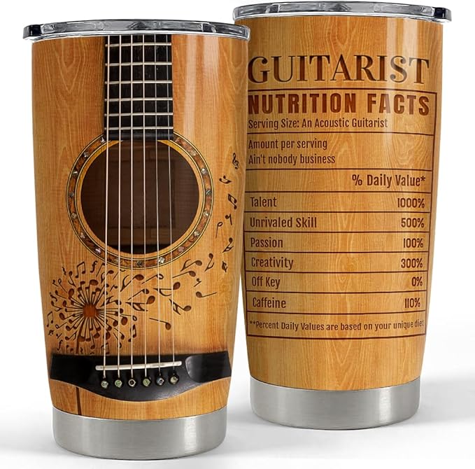 SANDJEST Guitar Tumbler Cup 20oz Insulated Stainless Steel Tumblers Coffee Travel Mug Gift for Musician Players Guitar Lovers