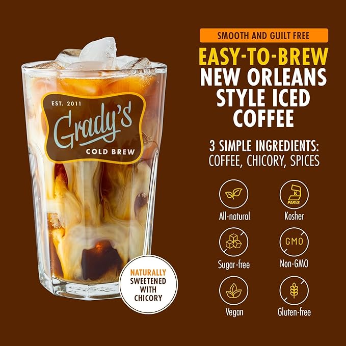 GRADY’S COLD BREW, French Vanilla, 100% Arabica Ground Coffee & Chicory Pouches, TWO Bundles of 4 Easy-to-Brew Bean Bags, Makes 24 drinks