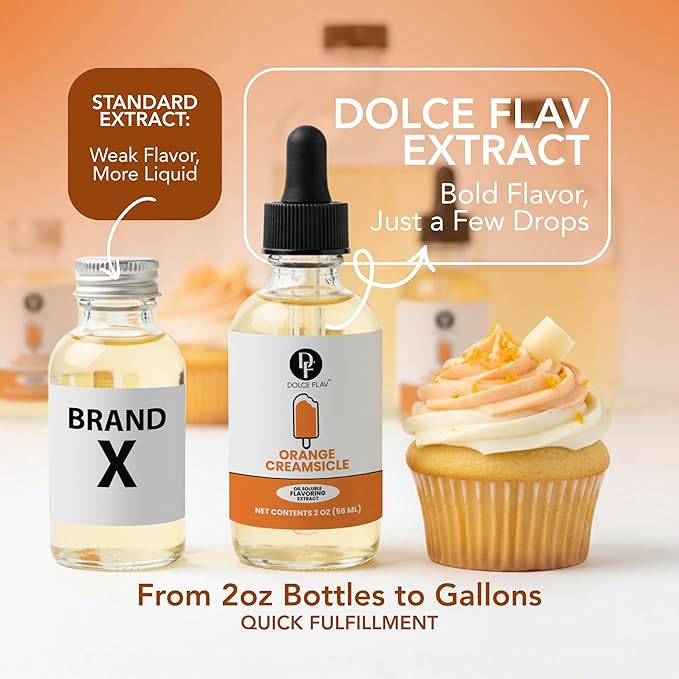Dolce Flav Orange Creamsicle Extract - 2 Ounce Oil-Soluble Kosher, Sugar-Free, Concentrated Orange Creamsicle Flavor for Candy, Chocolates & Desserts, Includes Measured Dropper