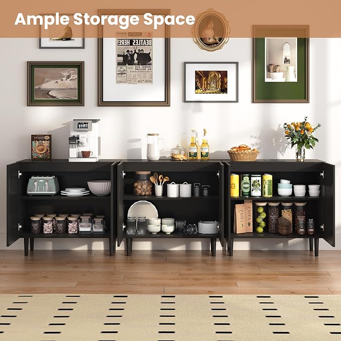 CHUWELL Farmhouse Storage Cabinet, 31.5" Buffet Cabinet with 2 Doors and Adjustable Shelf, Sideboard Coffee Bar with Solid Wood Feet for Kitchen,Dining Room,Living Room,Black