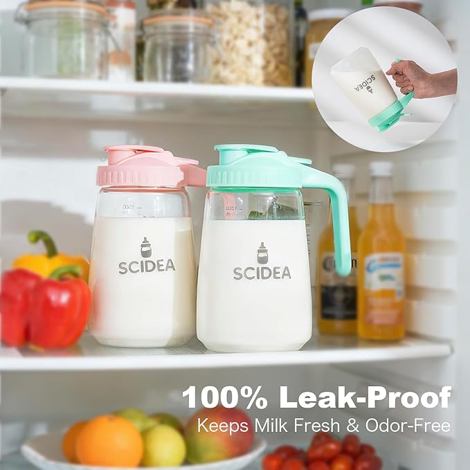 32oz Glass Pitcher with Lid, Heat & Cold Resistant, Leak-Proof Wide-Mouth Milk Fridge Storage Container, High borosilicate glass, Mason jar for Coffee, Iced tea, Milk, Food Storage – Green