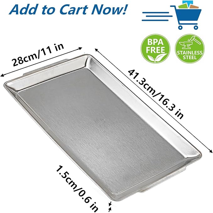 16.3" x 11" Large Serving Platters Set of 2, Stainless Steel Heavy-Duty Large Serving Trays, Silver Rectangular Plates for Food, Fruit, Party, Wedding, Christmas, Chip and Scratch Resistant
