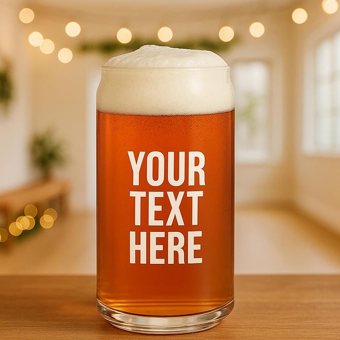 Gifts Inscribed Personalized Beer Can Glass 16 oz – Engraved Pint Glass Custom Text – Unique Gift for Men, Dad, Groomsmen, Weddings, Birthdays, Father’s Day